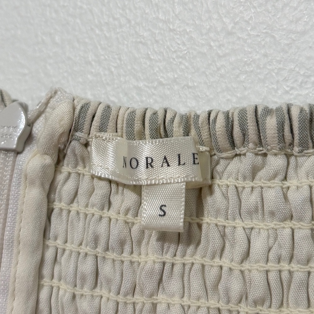 NORALEE BETSY DRESS SIZE SMALL STRIPED SAGE GREEN COTTON COTTAGE CORE MIDI - Picture 3 of 8